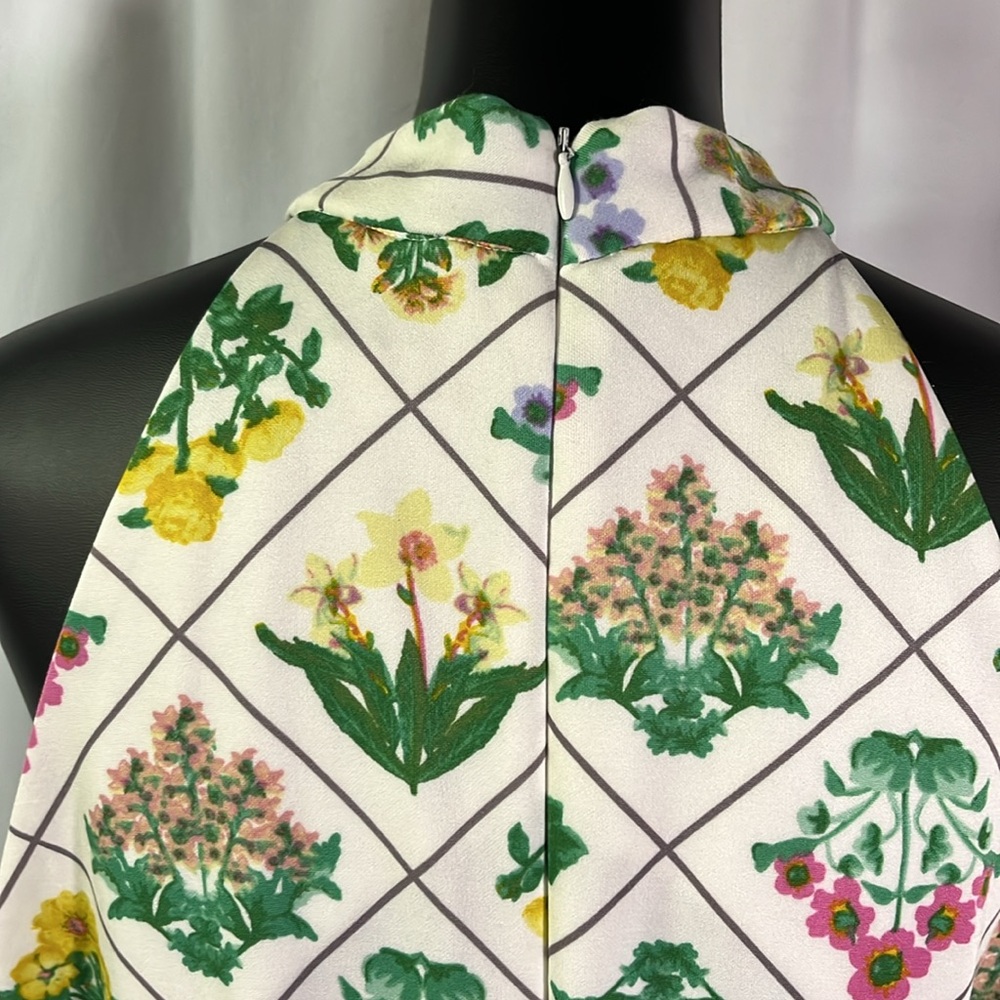 NWT Melonie T Floral Lattice Print Sleeveless High Neck Ruffle Hem Dress - Picture 12 of 16